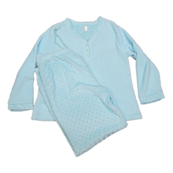 New Jaclyn Intimates Size 2X Piece Plush Blue Fleece Pajama Set Super Soft! - Picture 1 of 11